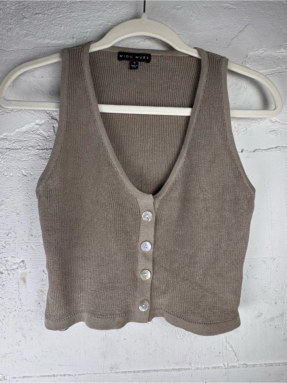 Taupe Knit Button-Front Tank Top